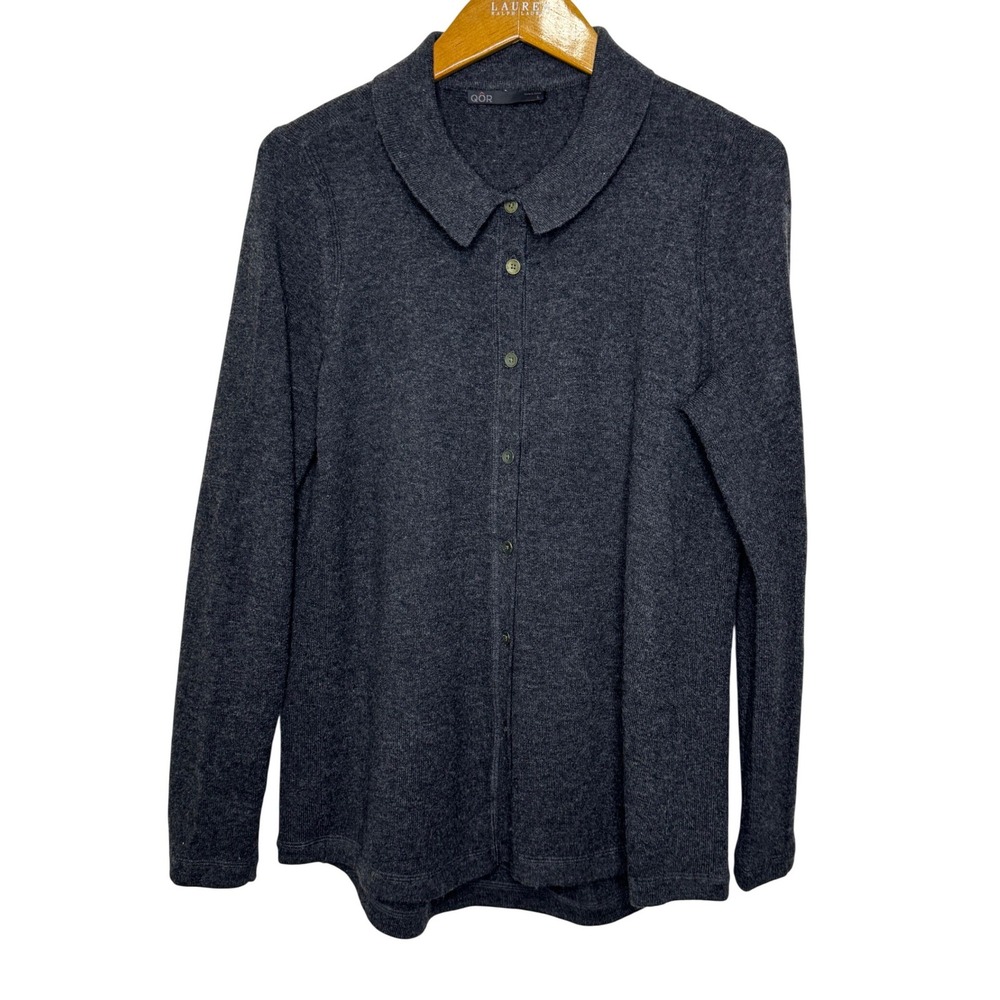 QOR Wool Cardigan Womens Large Dark Gray